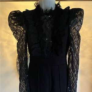 Elegant Black Lace Sleeve Jumpsuit